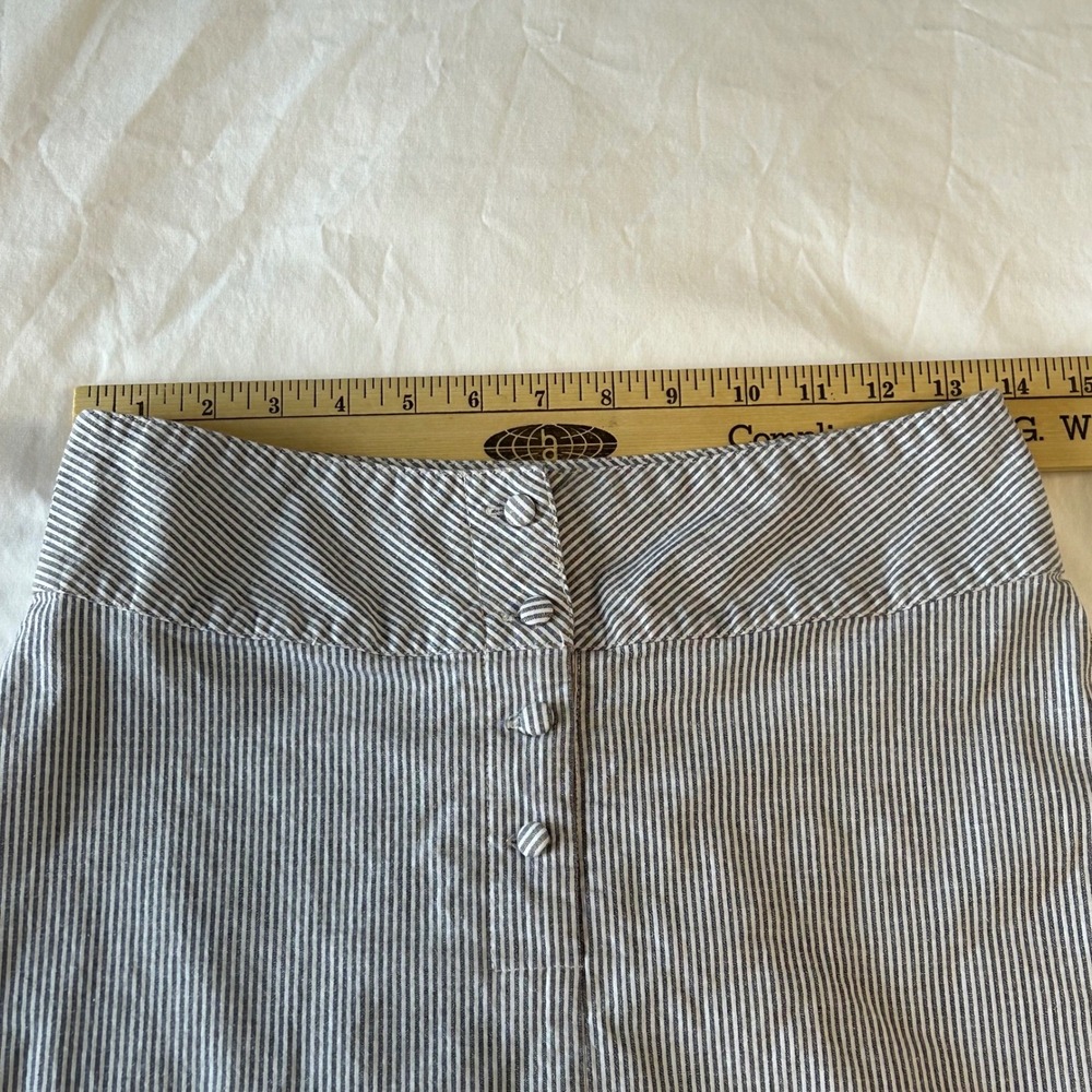 FOR CYNTHIA Petite Striped A-Line Button Front Skirt Navy White Classic Coastal - Picture 3 of 8
